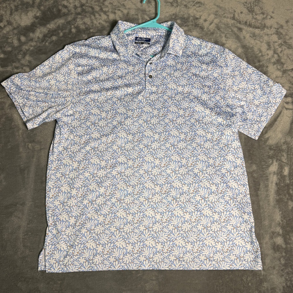 Ben Hogan Performance Mens SZ Large Blue Floral Print Golf Polo Shirt Short Slv